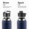 24oz Insulated Water Bottle with Straw Lid, Stainless Steel Metal Water Bottle with Straw & Wide Mouth Lid, Double Wall Vacuum Water Bottle for Hiking Camping, Navy 1 Pack view 3