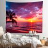 Loccor Beach Sunset Tapestry Hawaii Sandy Beach Palm Tree Ocean Waves Sunset Scenery Wall Hanging Tropical Summer Sunset Tapestry Home Wallpaper Bedroom Living Room Decor 80''x60'' view 2