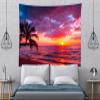 Loccor Beach Sunset Tapestry Hawaii Sandy Beach Palm Tree Ocean Waves Sunset Scenery Wall Hanging Tropical Summer Sunset Tapestry Home Wallpaper Bedroom Living Room Decor 80''x60'' view 3
