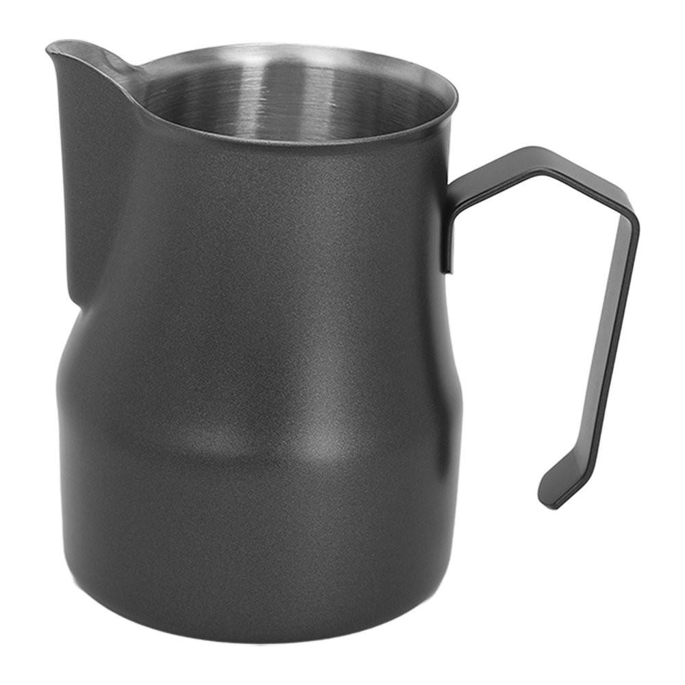 Milk Frothing Pitcher, Stainless Steel Latte Steaming Frothing Pitcher Coffee Milk Frother Cup with Olecranon Type Outlet Milk Frothing Jug for Bar Office Coffee Lovers (Black 450ML)