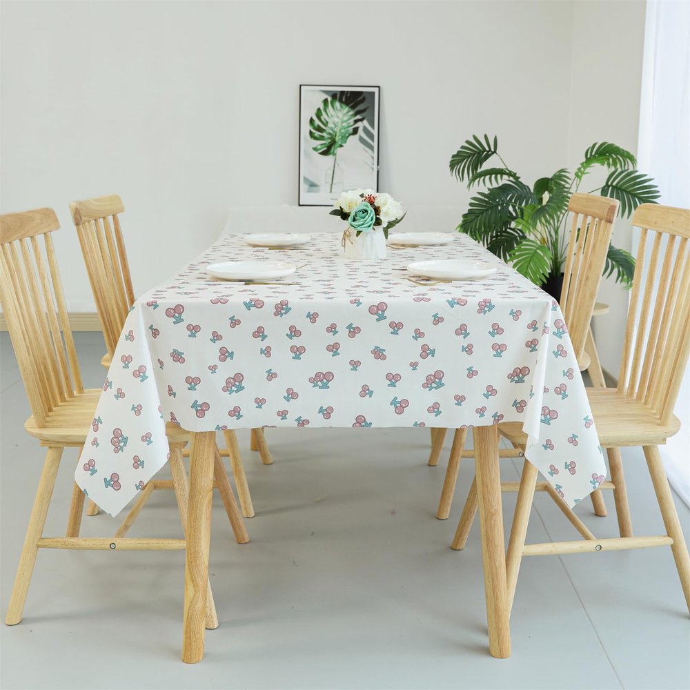 Rakila Polyester 55" x 70" Fruits Tablecloth 2 Pack Rectangle Washable Decorative Table Cloth for Kitchen Dining Picnic, Cherry