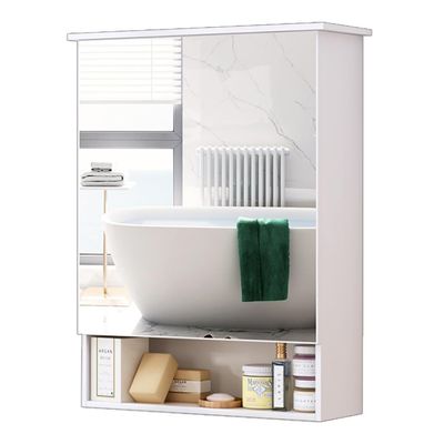 Bathroom Mirror Cabinet with 3 Layer Shelf, Hanging Home Pharmacy, Adjustable Laminate, Easy to Assemble, 18.9"" W x 24.2"" H x 6.7"" D, 48*17*61.5cm, White