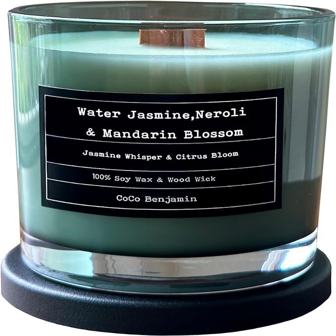 100% Soy, Highly Scented, Hand Poured Soy Candle (Water Jasmine,Neroli & Mandarin Blossom (Wooden Wick))