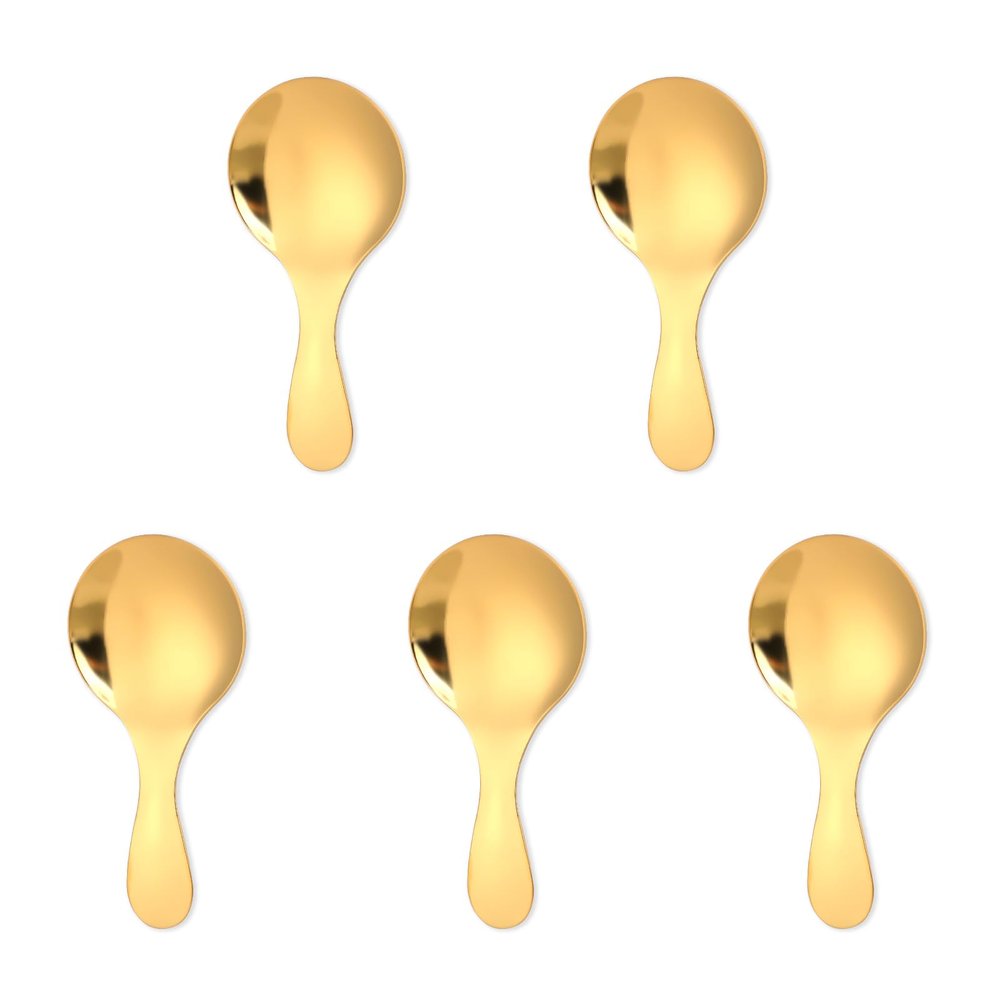 5 PCS Short Handle Spoons Gold Mini Scoops Stainless Spoons for Canisters Small Coffee Scoops Candy Scoops for Condiments Tea Desserts Coffee