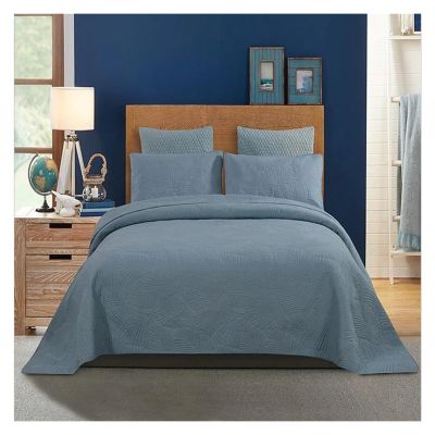 MUORREY Bedding 100% Cotton Quilted Bed Spread Set Pillow Shams Queen Size Embroidery Chic Leaves Pattern Solid Bedspread Bedding Coverlet Set (Color : C, Size : 230X250cm 3Pcs), WW-133