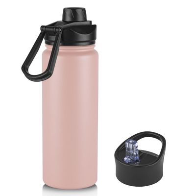 24oz Insulated Water Bottle with Straw Lid, Stainless Steel Metal Water Bottle with Straw & Wide Mouth Lid, Double Wall Vacuum Water Bottle for Hiking Camping, Pink 1 Pack