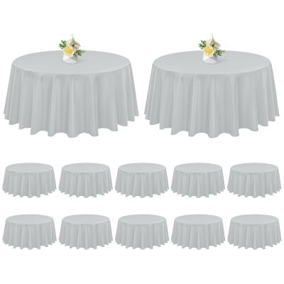 12 Pack Round Tablecloth Light Grey Tablecloths 120 Inch,Circle Polyester Table Cloth,Washable Fabric Stain and Wrinkle Resistant Premium Round Table Cover for Wedding Parties Banquet Reception Dining
