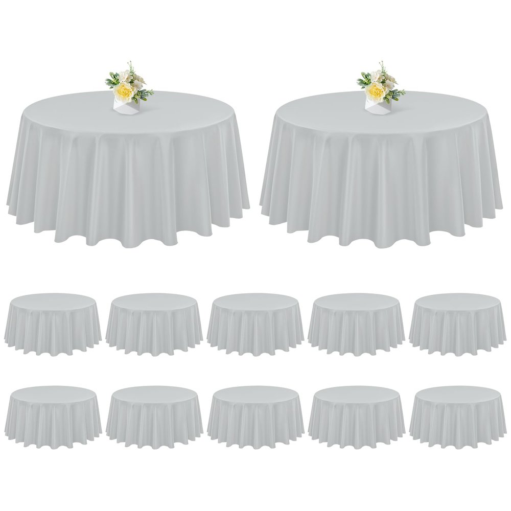12 Pack Round Tablecloth Light Grey Tablecloths 120 Inch,Circle Polyester Table Cloth,Washable Fabric Stain and Wrinkle Resistant Premium Round Table Cover for Wedding Parties Banquet Reception Dining