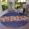 4th of July Round Area Rugs Collection 3.3', Non Slip Indoor Circular Throw Runner Rug Floor Mat Carpet for Living Room Dining Table Bedroom Nursery Decor Blue Red Star Flowers Botanical Rustic view 1