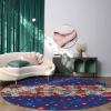 4th of July Round Area Rugs Collection 3.3', Non Slip Indoor Circular Throw Runner Rug Floor Mat Carpet for Living Room Dining Table Bedroom Nursery Decor Blue Red Star Flowers Botanical Rustic view 3