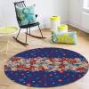 4th of July Round Area Rugs Collection 3.3', Non Slip Indoor Circular Throw Runner Rug Floor Mat Carpet for Living Room Dining Table Bedroom Nursery Decor Blue Red Star Flowers Botanical Rustic view 4