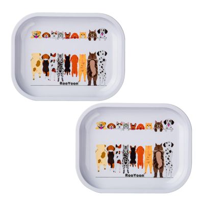 2Pcs Metal Decorative Tray Small Size-7"x5.5" Cute Cartoon Rolling Tray Combo, Premium Dainty Storage Tray, Serving Trays, Organizer Trays (2pcs-White)