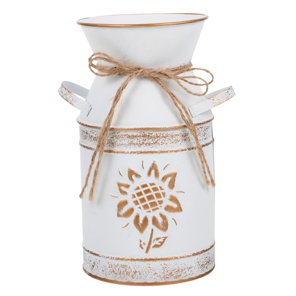 FUNOMOCYA Vintage Metal Bucket Vase for Home and Garden Decor Rustic Retro Container for Dried Floral Arrangements for Office Living Room and Exhibition Display