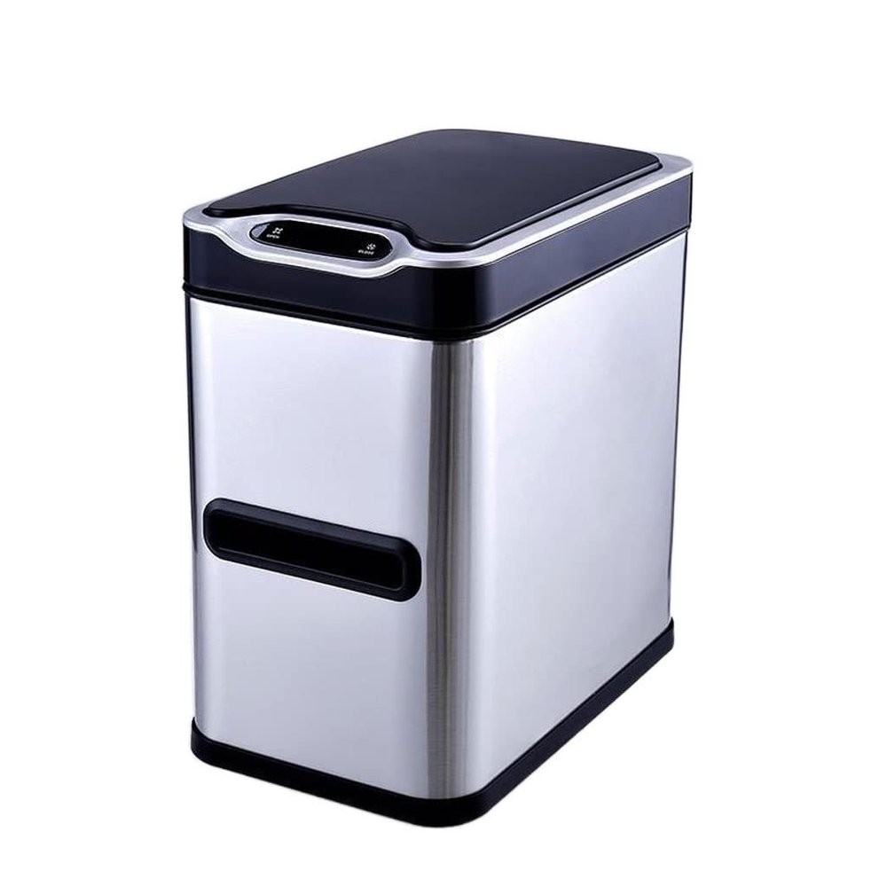 Bathroom Waste Bin Intelligent Induction Stainless Steel Trash Can Bathroom Toilet Multi-Function Self-contained Toilet Brush Paper Towel Trash Can Three-in-one Kitchen Garbage Bin (Color : Silver,