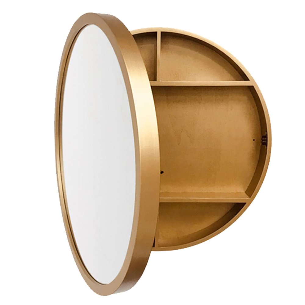 Round Bathroom Wall Cabinet, Circular Medicine Cabinets Wall Mounted with Mirror, 3 Level Storage Shelves 50/60/70cm Mirrored Bathroom Cabinets for Living Room Kitchen Bedroom, Gold