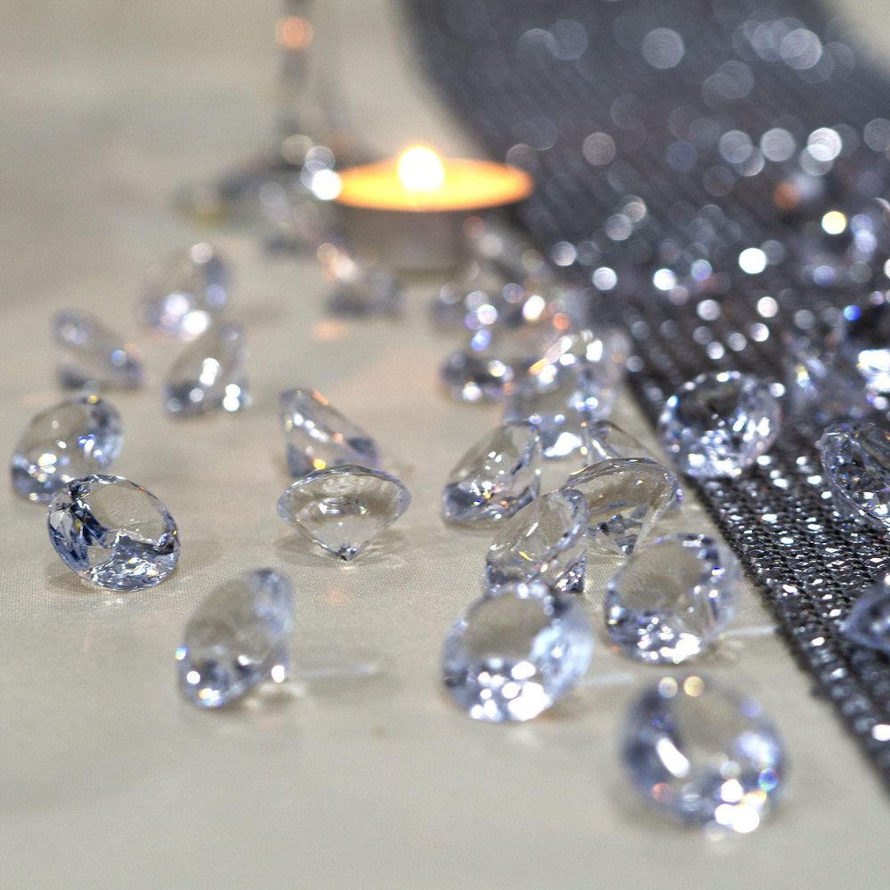HappyFiller 420 Pcs Acrylic Diamonds Diving Gems Crystal Clear Treasure Jewels for Table Scatters, Wedding Centerpieces,Party Decor,Vase Fillers,Gift for Bride,Mom,Brithday,Size:0.8",0.4"
