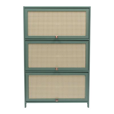 7-Tier Bamboo Shoe Rack Organizer Cabinet Free Standing Shoe Organizer with Breathable Flip-up Doors Storage Cabinet Organizer for Closet, Hallway, Entry Way, Bedroom,Green