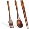 Wooden Tableware Fork Spoon Chopsticks 3-Piece Set Solid Wood Long Handle Spoon Chopsticks Portable Tableware (Color : C) (Color : C) view 1