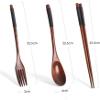 Wooden Tableware Fork Spoon Chopsticks 3-Piece Set Solid Wood Long Handle Spoon Chopsticks Portable Tableware (Color : C) (Color : C) view 2