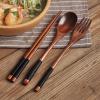 Wooden Tableware Fork Spoon Chopsticks 3-Piece Set Solid Wood Long Handle Spoon Chopsticks Portable Tableware (Color : C) (Color : C) view 3