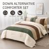 Anibedding Striped Comforter Set Queen Size, Boho Brown Green Striped Bedding Comforter Set 7 Piece Bed in a Bag, Soft Microfiber Down Alternative Farmhouse Bedding Set for All Season(90"x90") view 2