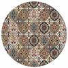 Abstract Flower Round Area Rugs Collection 3.3', Non Slip Indoor Circular Throw Runner Rug Floor Mat Carpet for Living Room Dining Table Bedroom Nursery Decor Oriental Bohemia Brown Geometric Leaves view 2