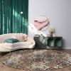 Abstract Flower Round Area Rugs Collection 3.3', Non Slip Indoor Circular Throw Runner Rug Floor Mat Carpet for Living Room Dining Table Bedroom Nursery Decor Oriental Bohemia Brown Geometric Leaves view 3