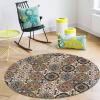 Abstract Flower Round Area Rugs Collection 3.3', Non Slip Indoor Circular Throw Runner Rug Floor Mat Carpet for Living Room Dining Table Bedroom Nursery Decor Oriental Bohemia Brown Geometric Leaves view 4