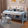 Solid Wood Desk Kids Desks with Drawers and Bookshelf, Height-Adjustable Desk Suit for All Ages, Learning Computer Workstation Writing Desk with Hooks, Study Home Office Desk ( Color : Blue without ch view 2