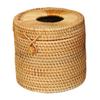 Amosfun Woven Tissue Box Modern Round Napkin Holder for Home Rustic Rattan Design Stylish Tissue Paper Storage Container for Living Room and Bedroom Decor view 1