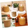 Amosfun Woven Tissue Box Modern Round Napkin Holder for Home Rustic Rattan Design Stylish Tissue Paper Storage Container for Living Room and Bedroom Decor view 2