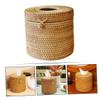 Amosfun Woven Tissue Box Modern Round Napkin Holder for Home Rustic Rattan Design Stylish Tissue Paper Storage Container for Living Room and Bedroom Decor view 3