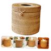 Amosfun Woven Tissue Box Modern Round Napkin Holder for Home Rustic Rattan Design Stylish Tissue Paper Storage Container for Living Room and Bedroom Decor view 4