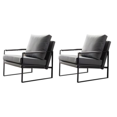 CraftThink Accent Chairs, Modern Ultra Soft Microfiber Leather Armchair Upholstered Living Room Chair Reading Chair Side Chair with Metal Legs for Bedroom Reception Area, 2 Piece Set Grey
