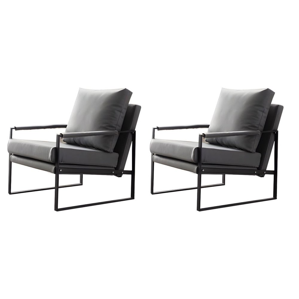 CraftThink Accent Chairs, Modern Ultra Soft Microfiber Leather Armchair Upholstered Living Room Chair Reading Chair Side Chair with Metal Legs for Bedroom Reception Area, 2 Piece Set Grey