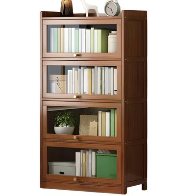 CraftThink Wooden Bookcase, 4 Tier Bookshelf Modern Rectangle Shelves with Closed Back and Cabinet for Bedroom Office Kitchen Living Room- Brown 23.5" L x 12" W x 55" H