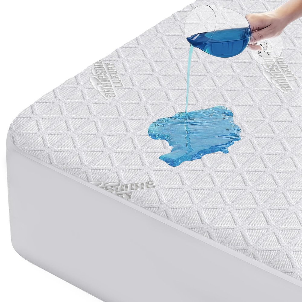 Ambesonne Fiber Fitted Sheet Style Mattress Protector 100% Waterproof 3D Air Fabric Soft and Breathable Bed Cover with 8''-21'' Deep Pocket for a Hotel Quality Comfortable Sleep, Full XL
