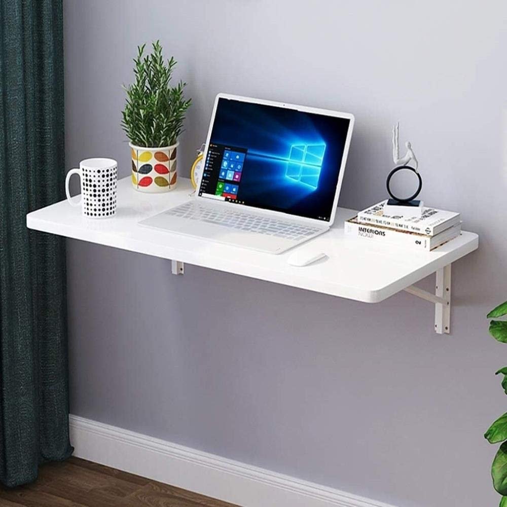 Nikos Wall-Mounted Folding Table White Foldable Dining Table/Computer Table/Shelf Wrought Iron Double Bracket (Size : 100x40cm) Size:80x40cm (Size : 120x30cm)