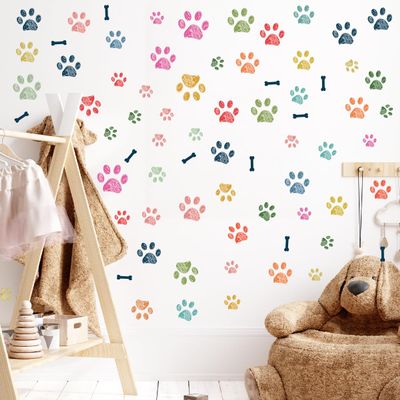 MEFOSS Colorful Doodle Paw Prints Wall Decals Dog Paws Wall Stickers Peel and Stick DIY Paws Wall Decor Stickers for Kids Bedroom Playroom Classroom Baby Nursery