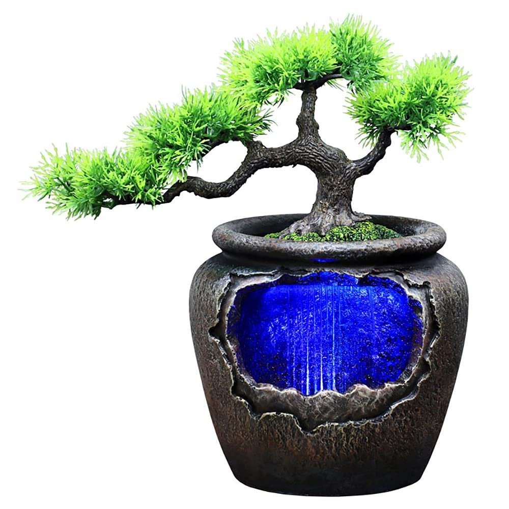 Small Tabletop Waterfall Fountain Indoor, Relaxation Tabletop Fountain Zen Meditation Fountain Indoor Desktop Water Fountain with LED Light and Automatic Pump for Bedroom Office Home Decor