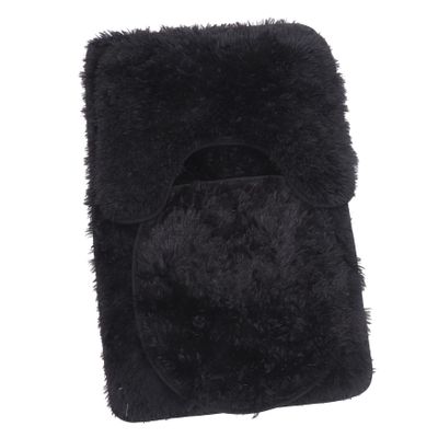 Amosfun 1set Reusable Plush Toilet Lid Pad and Bathroom Floor Mat Non- Cushion for Standard Toilets Bathroom Decor Easy to Clean Stylish and Functional