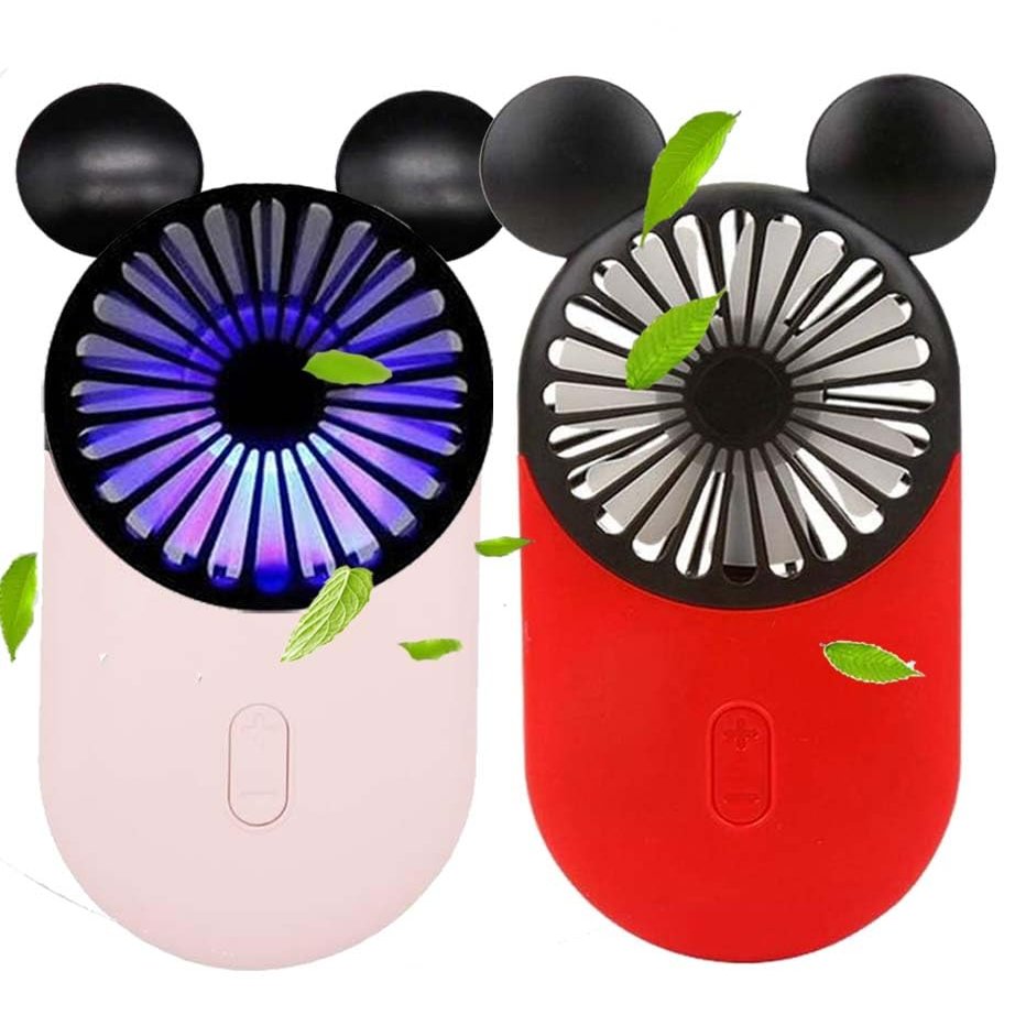 ZSHMJMJ Cute Personal Mini Fan(2 PACK), Mini Handheld USB Rechargeable Portable Fan with Stylish LED Light,3 Speed Adjustable,Cute Mouse,for Kids Girls Woman Home Office Outdoor Travel
