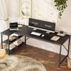 Huuger L Shaped Desk, 63 Inches Computer Desk with Reversible Storage Shelves, Gaming Corner Home Office Writing Study, Metal Frame, Black view 2