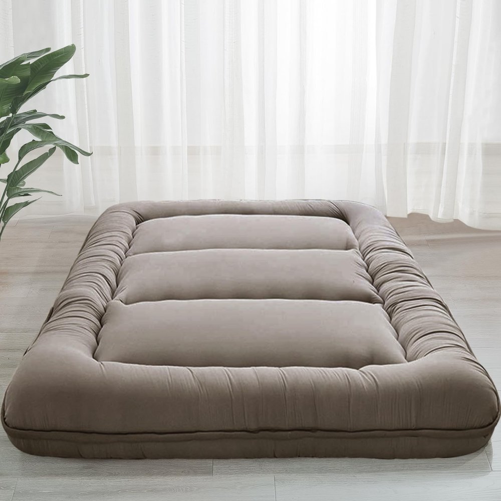 MAXYOYO 6" Extra Thick Japanese Floor Mattress Futon Mattress, Foldable Tatami Pad for Adults, Roll Up Floor Bed for Guest Room Bedroom RV, Dark Grey, Queen