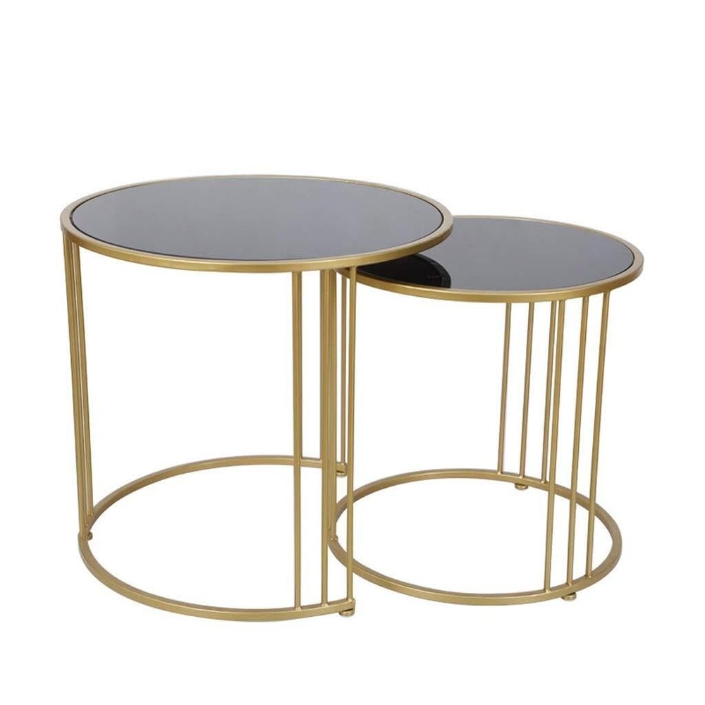 Coffee Tables Set of 2 Stackable Side Tables for Living Room, Round Modern Nest Coffee Tables for Small Spaces, Nesting End Tables, Stacking Tables Glass and Metal,55CM and 40CM Bedside Tables