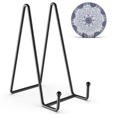 HONGYUTAI 3 Pack 8 Inch Plate Stands for Display Picture - Table Top Display, Decorative Metal Frame Holders for Book, Photo and Platter, Tabletop Art, Black