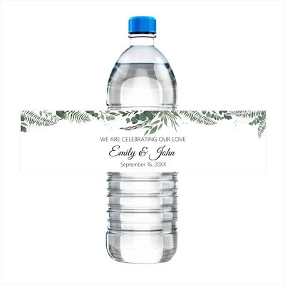 Personalised Water Bottle Labels - Plant Leaves Pattern Text Custom Bottle Stickers, Waterproof Bottle Label for Weddings G