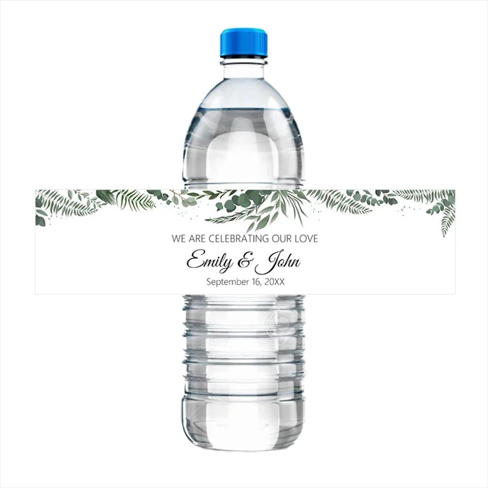 Personalised Water Bottle Labels - Plant Leaves Pattern Text Custom Bottle Stickers, Waterproof Bottle Label for Weddings G