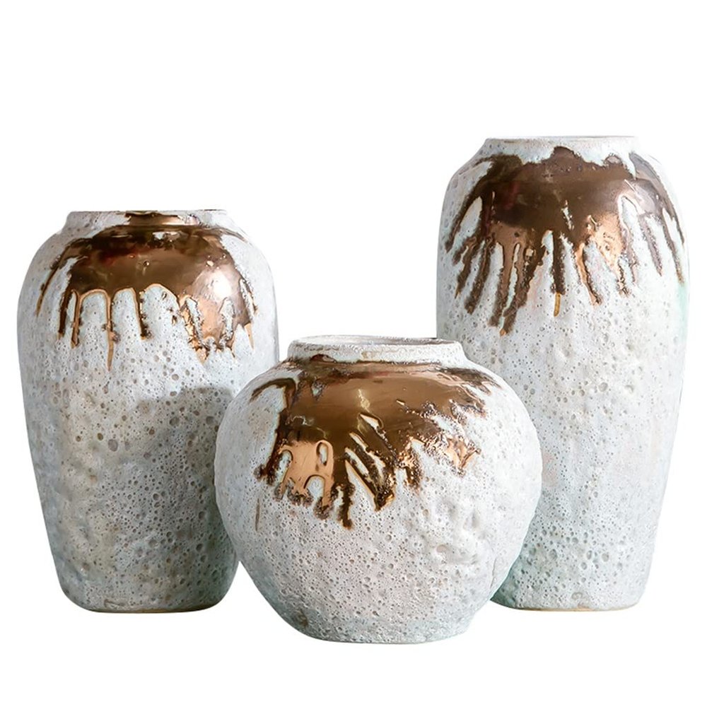 EliteBloom Ceramic Vase Set of 3, Distressed Decorative Flower Vase for Home Dcor, Suitable for Home Decoration, Living Room Center Decoration