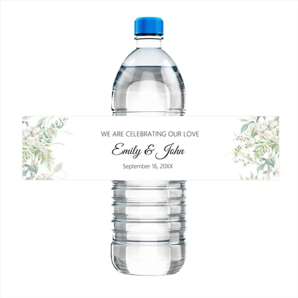 50 Pieces/100 Pieces Wedding Water Bottle Labels - Personalized Party Bottle Stickers Floral Leaf, Personalized Water Bottl